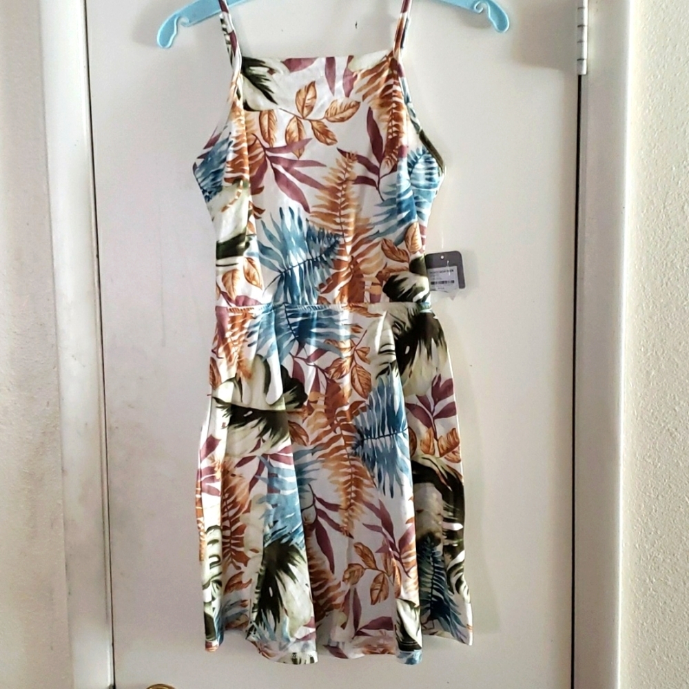 Nordstrom Tropical Leaf Print Strappy Back Sundress Size M
